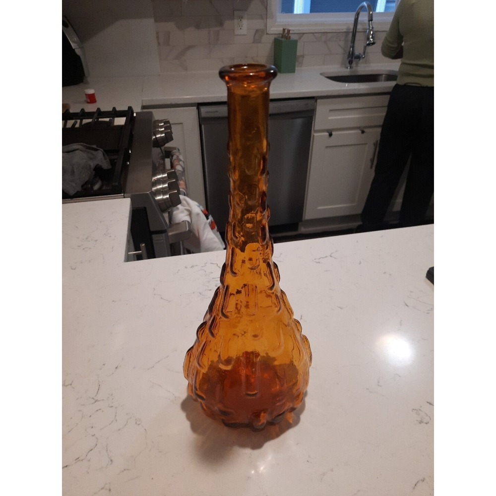 Vintage‎ Empoli Italy Amber Genie Bottle Decanter Brick Hobnail MCM